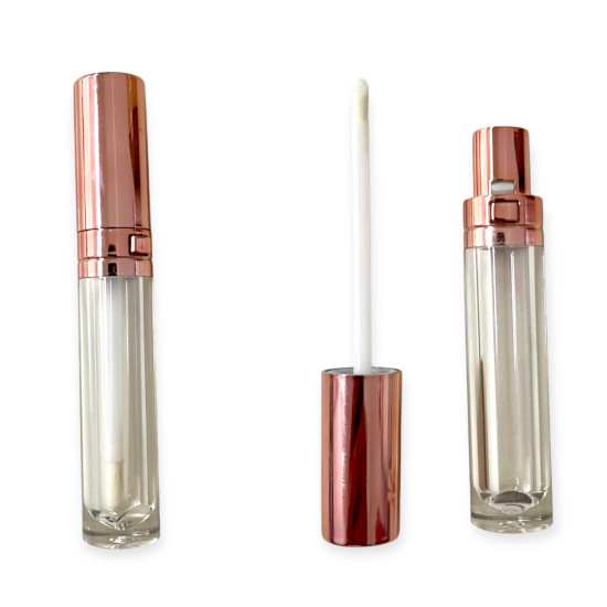 ΘΗΚΗ 6ml ΓΙΑ LIP GLOSS ΔΙΑΦΑΝΗ ΜΕ ΚΑΠΑΚΙ ΡΟΖ GOLD ΚΑΙ ΚΟΥΜΠΙ